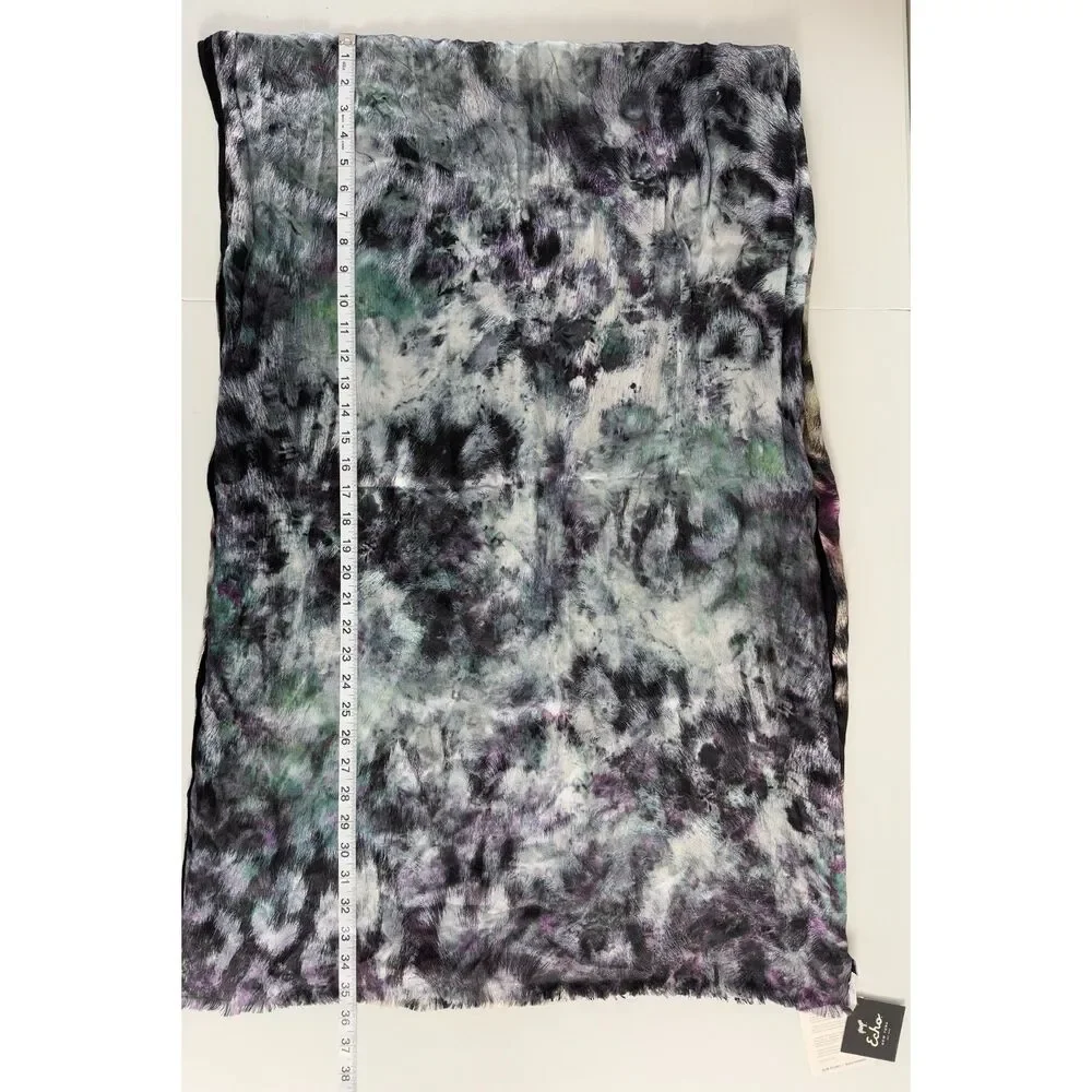 Echo Women's Silk Scarf Rayon Back Animal Print Black Multicolor  24 x 70 - NWT